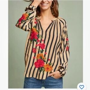 Anthropologie Akemi + Kin Flowers and Stripes blouse peasant top
